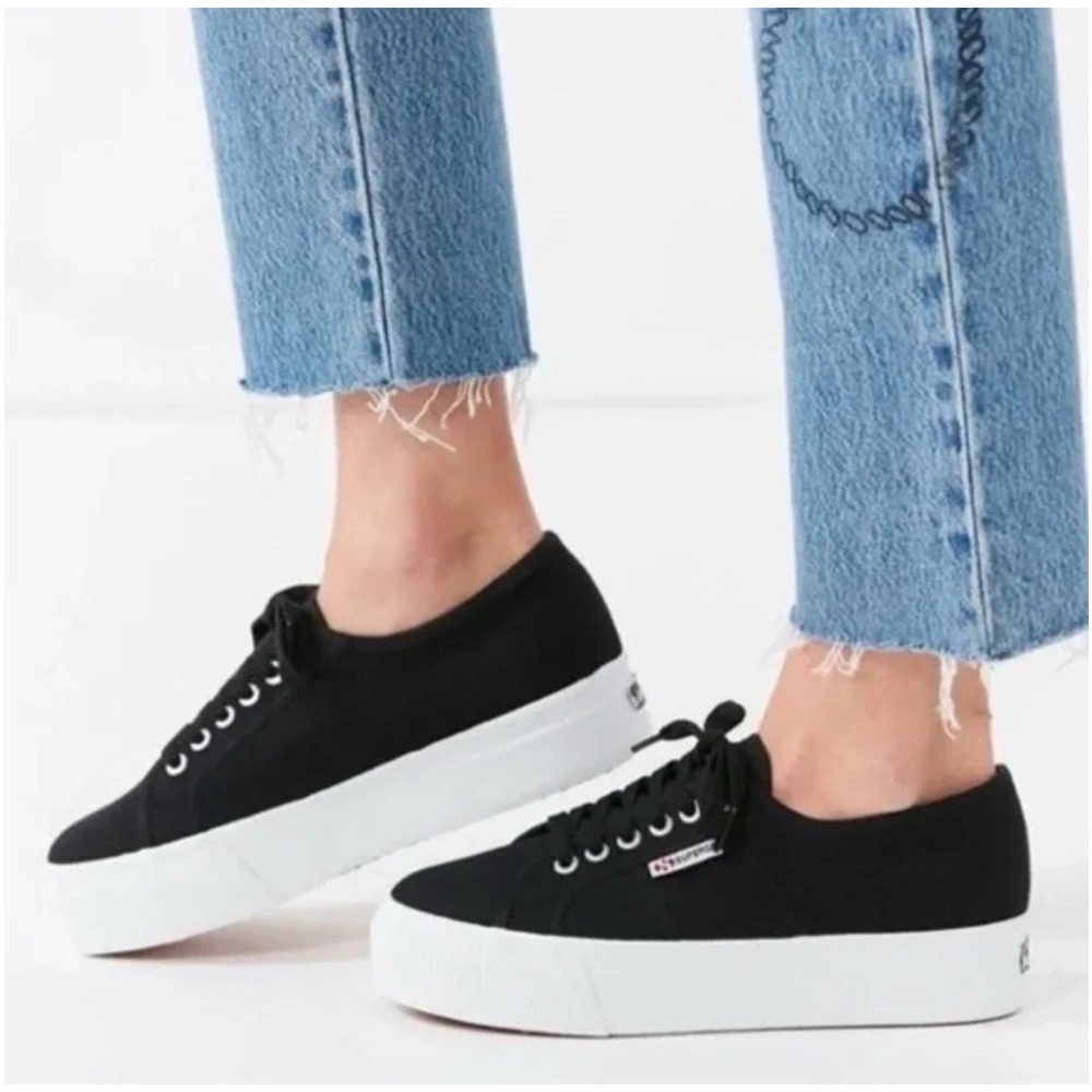 Superga 2790ACOTW Black Platform Cotton‎ Sneaker Unisex Sz 39 Chunky